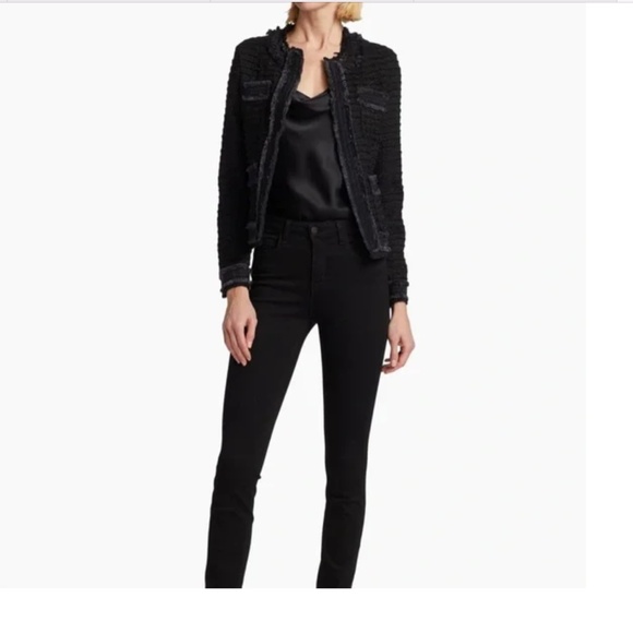 L'AGENCE Agnes Tweed Jacket in Black Wash, Size Small, Made in USA, Denim Fringe - Picture 10 of 12
